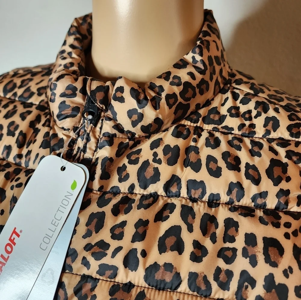 NWT‎ GAP Kids Leopard Puffer Zip Vest Brown Animal Print Size XXL Primaloft